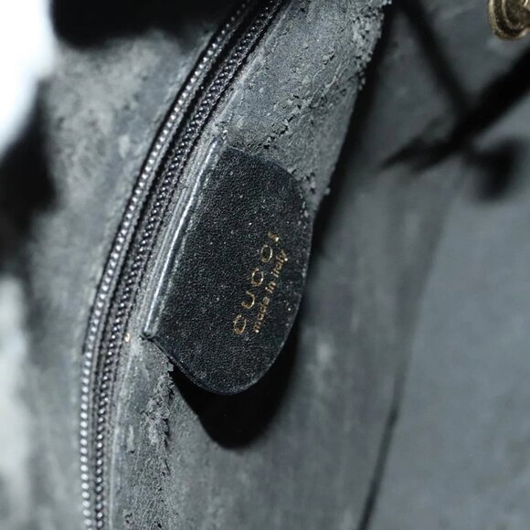 GUCCI Bamboo Hand Bag Leather 2way Black Gold - Picture 13 of 16